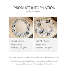 Detailed specifications for vintage white lace flower choker necklace with black glass beads