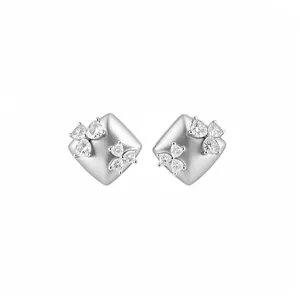 Geometric flower stud earrings with zircon stones and silver needle backing