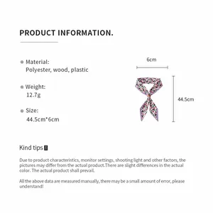 Floral print scarf necklace product details with dimensions and material info