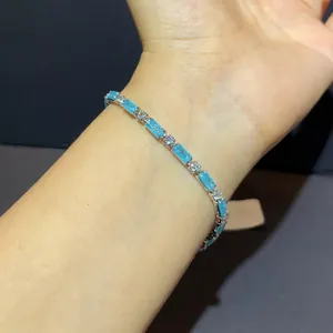 Fashion Light Luxury Square Blue Zirconia Copper Bracelet For Women Minimalist Geometric Link Chain Bracelet Jewelry Gift