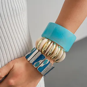 Bracciale Quadrato Geometrico in Lega di Resina Stile Europeo Smalto a Goccia Braccialetto Marmorizzato Gioielli da Mano Elastici Per Donna
