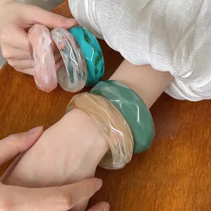 Elegant chunky acrylic marble texture bangle bracelet for women in various retro colors