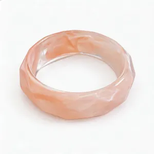 Elegant peach marble pattern acrylic faceted geometric bangle bracelet for women