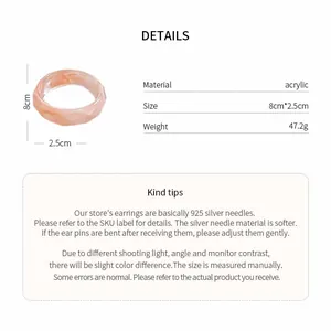 Detailed product specifications for peach acrylic bangle with material, size and weight