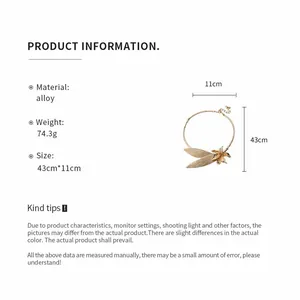 Golden metal floral choker necklace with dimensions 43cm x 11cm and material info