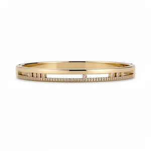 18K gold plated double layer oval bangle with sparkling zirconia stones for women.