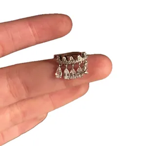 Luxury zircon ear cuff featuring pear-shaped teardrop pendants for non-pierced ears