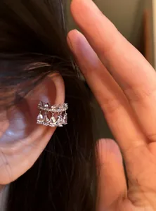 Detail of zircon waterdrop ear cuff showing the non-pierced wearing effect on ear