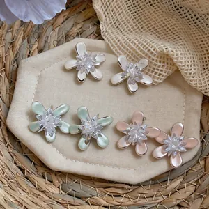 Elegant flower stud earrings with glass petals and silver needles in three colors