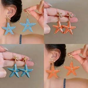 Vacation Starfish Drip Oil Stud Earrings With 925 Sterling Silver Earring Post Fresh Seaside Zirconia Enamel Earrings For Women