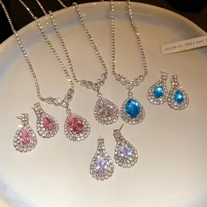 Water Drop Pendant Necklace And Earrings Jewelry Copper Zirconia Light Luxury Fashion Neck Jewelry For Women Wedding Banquet Party Jewelry