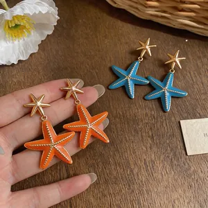 Exquisite starfish drop earrings for beach vacations with colorful oil drip finish