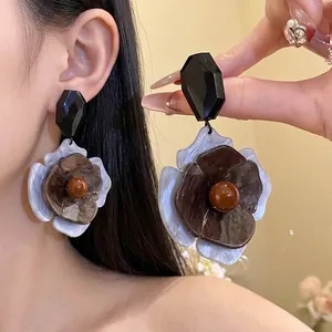 Vintage Maillard acrylic flower drop earrings with silver needle for women