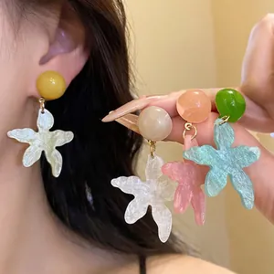 Summer Beach Resort Style Resin Star Flower Stud Earrings For Women Handmade Marble Texture Silver Earring Post Jewelry Gift