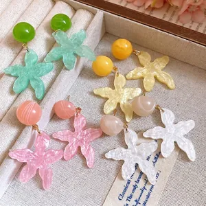 Colorful resin starfish drop earrings with marble texture for summer beach vacation style