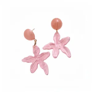 Elegant summer beach vacation style pink resin starfish flower drop earrings for women