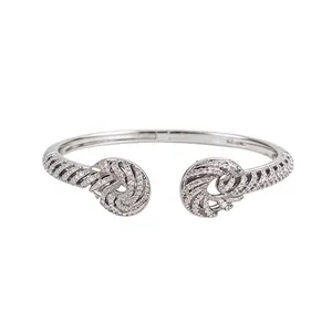 Elegant 18K gold plated open bangle with twisted zircon swirl pattern for women