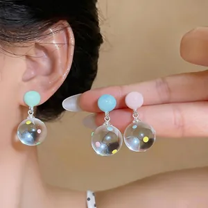 Summer Soda Polka Dot Transparent Resin Stud Earrings With 925 Sterling Silver Post Fresh Temperament Ball Earrings For Women