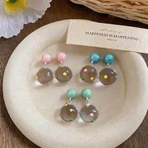 Refreshing summer soda style translucent resin ball earrings with colorful polka dots