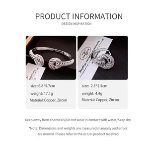 Detailed specifications for zircon twisted cuff bracelet and matching ring set
