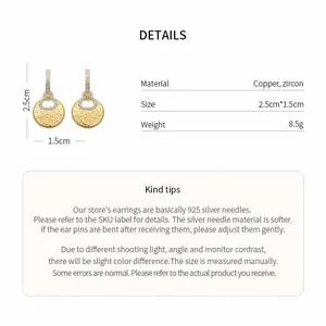 Detailed size and material specifications for gold hollow gourd earrings with zircons