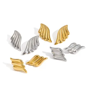 Textured angel wing stud earrings in 18k gold plated and silver stainless steel
