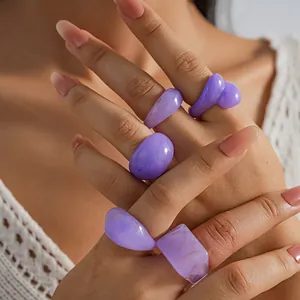 Niche Design Resin Geometric Ring For Women Minimalist Purple Blue Marbled Resin Rings Retro Luxury Stackable Finger Rings Jewelry Gift