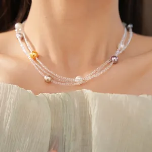 Elegante collana di perle a più fili per donna, raffinato stile girocollo