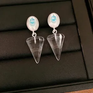 Elegant ice blue zircon and clear resin cone drop earrings with silver pins