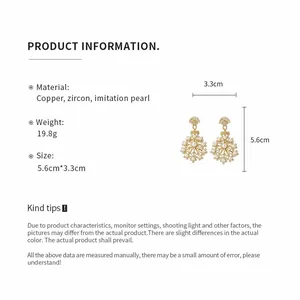 Spécifications détaillées des boucles d'oreilles pendantes fleurs dorées avec perles