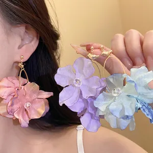 Orecchini Pendenti a Fiore in Tessuto Stile Resort Con Perno in Argento Sterling 925 Uccello Metallo Geometrici per Donna