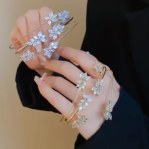 Elegant zircon wheat ear bracelets with sparkling stones in gold and silver finish.