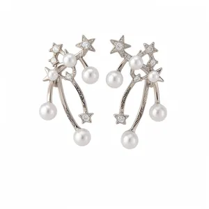 Orecchini a perno in argento con stelle e perle eleganti con cristalli da donna