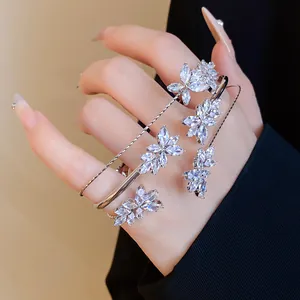 Detail shot of elegant silver bracelet featuring marquise zircon wheat ear patterns