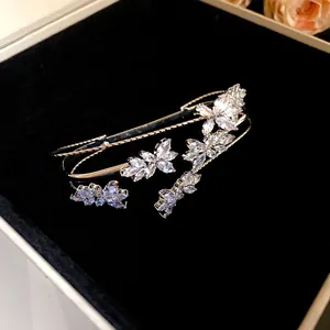 Detailed close-up of zircon wheat ear bracelet in black velvet box