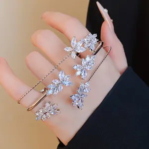 Detailed view of sparkling marquise-cut zircon wheat ear fashion bracelet on hand.