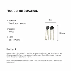Detailed product specifications and dimensions for vintage wood pearl tassel earrings.