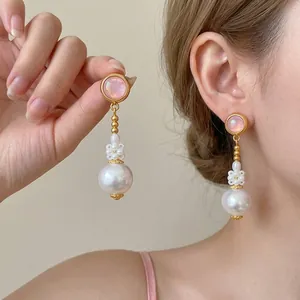 French Elegant Colorful Resin Beads Geometric Pearl Drop Earrings for Women with 925 Sterling Silver Earring Post Jewelry