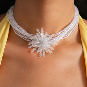 Exquisite Multi-layer Glass Crystal Flower Necklace For Women Personalized Ins Style Luxury Statement Clavicle Chain Jewelry Gift