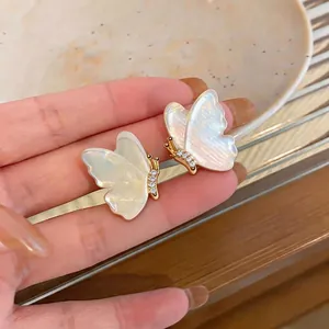 Luxury 18K Gold Plated Resin Butterfly Stud Earrings Women With Zirconia Inlay And Silver Earring Post Fashion Jewelry