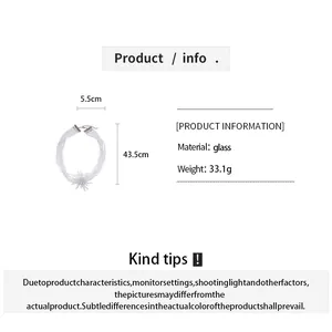 Detail view showing material and size dimensions for multi-layer crystal flower necklace