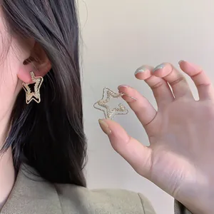 Orecchini a Bottone a Doppio Strato a Forma di Stella e Cuore in Stile Coreano per Donna Con Perno in Argento Sterling 925 Gioielli in Rame