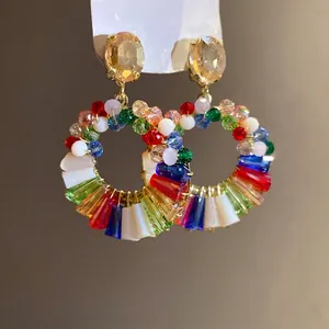Bohemian Multicolored Imitation Crystal Circular Stud Earrings Elegant Vintage Rhinestone Inlaid Fashion Jewelry For Women Gift