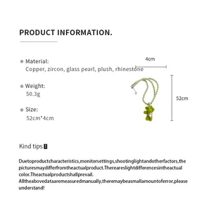 Green plush bear pearl necklace product specifications with material and size details