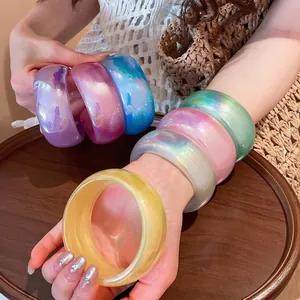 Brazalete Ancho Transparente Colorido Iridiscente Pulsera De Resina De Moda Para Mujer Estilo Ins Joyería De Mano Geométrica Minimalista