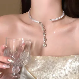 Light Luxury Copper Zirconia Waterdrop Pendant Necklace Elegant Double Layer Clavicle Chain For Women Fashion Jewelry Party