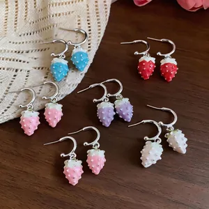 Sweet Enamel Strawberry Pendant Earrings For Women Alloy Fruit Drop Earrings With 925 Sterling Silver Earring Post Summer Fresh Jewelry Gift