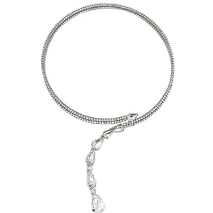 Elegant silver-toned choker with double-row zircon and dangling teardrop stones