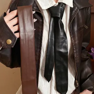 American Vintage Faux Leather Tie Necklace Minimalist Chic Choker For Women Retro Casual Neckwear Fashion Jewelry Accessory
