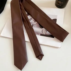 Vintage brown leather necktie necklace for women, stylish minimalist neck chain accessory